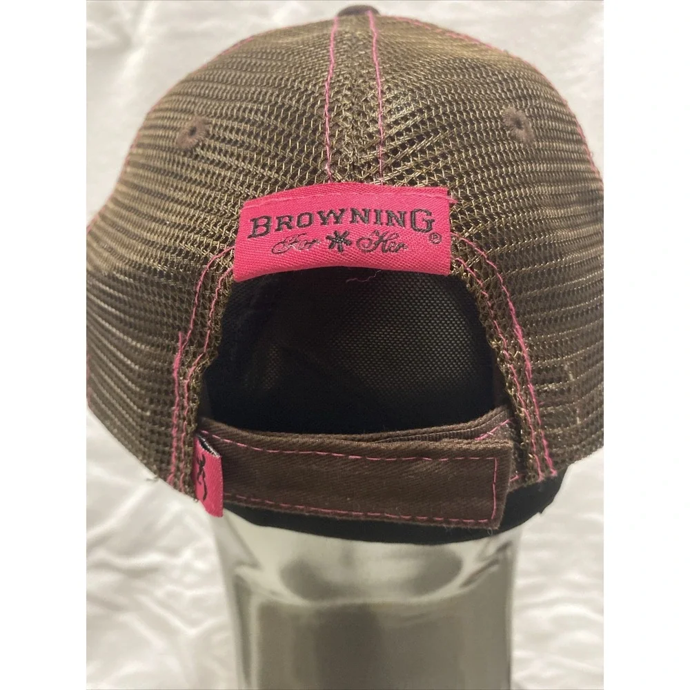 Browning Buckmark For Her Brown Pink with Rhinestone Logo Mesh Strapback Hat Cap